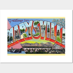 Greetings from Marysville California, Vintage Large Letter Postcard Posters and Art